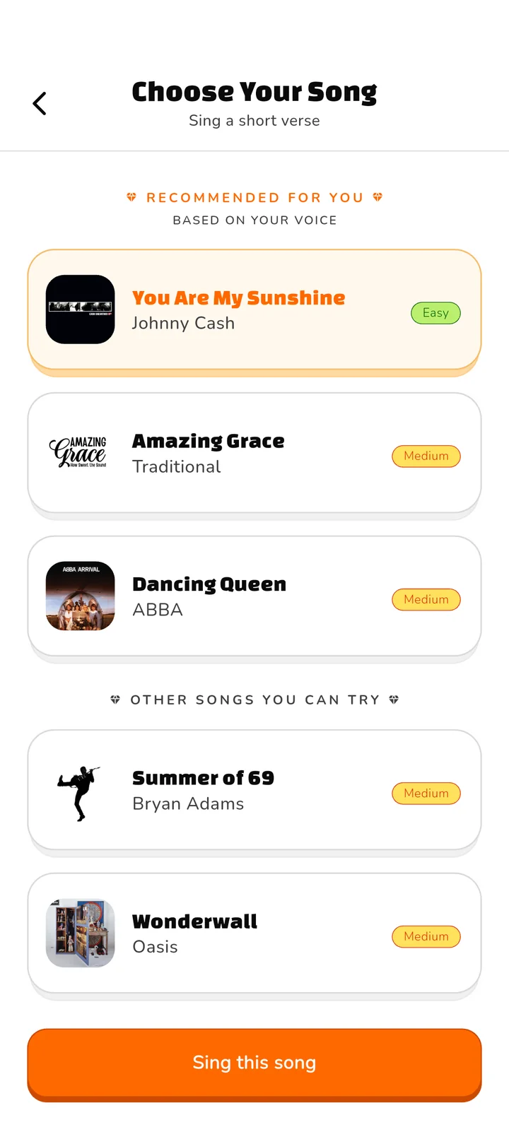Songs suited to your voice