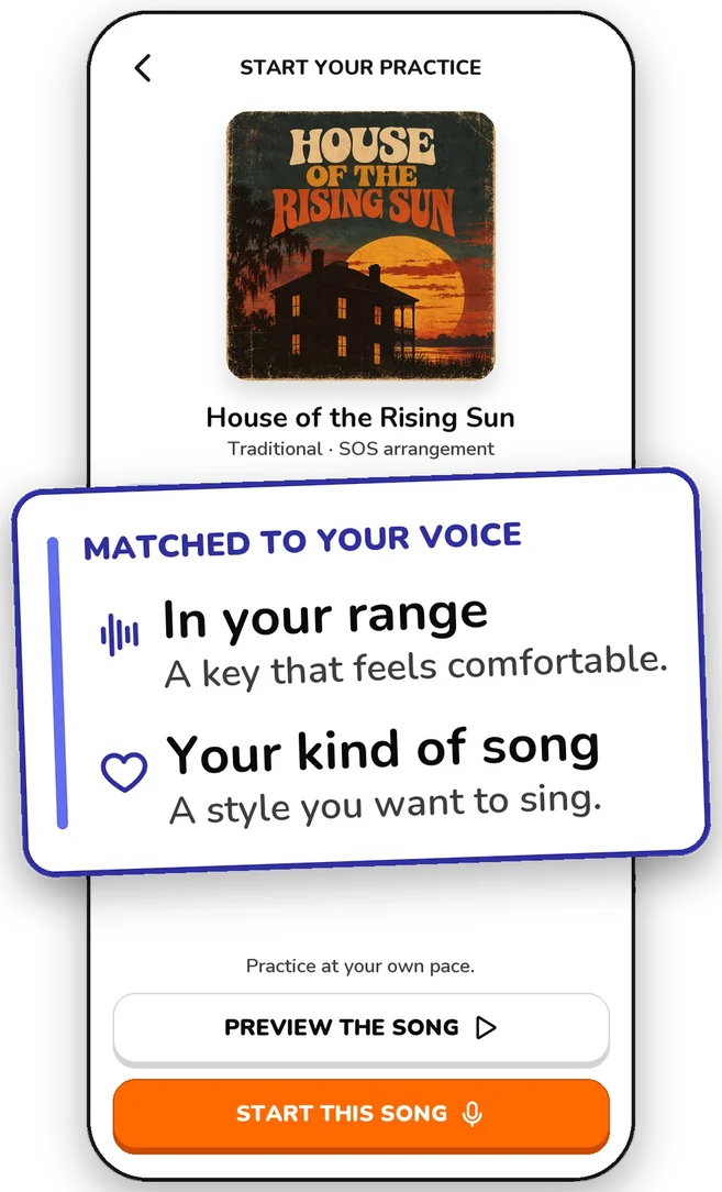 Start with one song. Matched to your range and style.